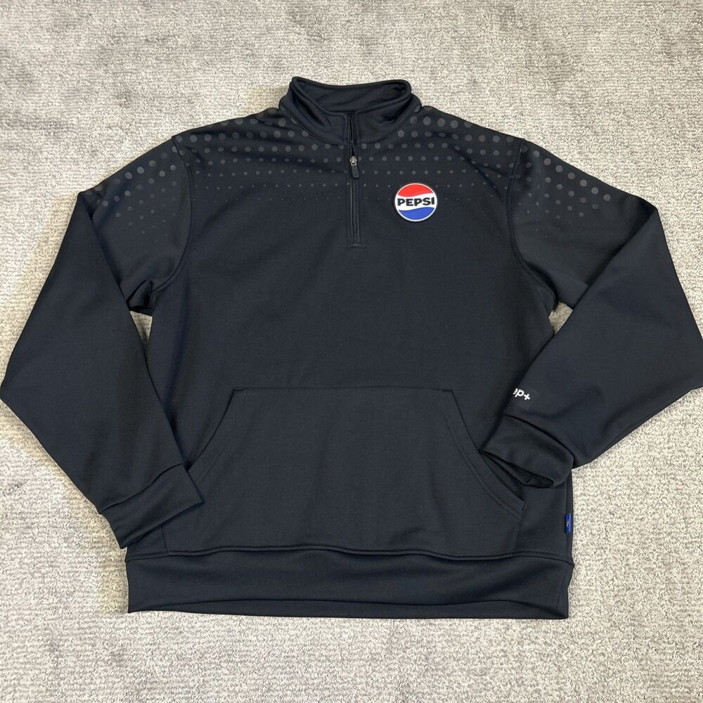 Pepsi 1/4 Zip Pullover Mens XL Black Sweatshirt Employee pep+ Logo Spellout